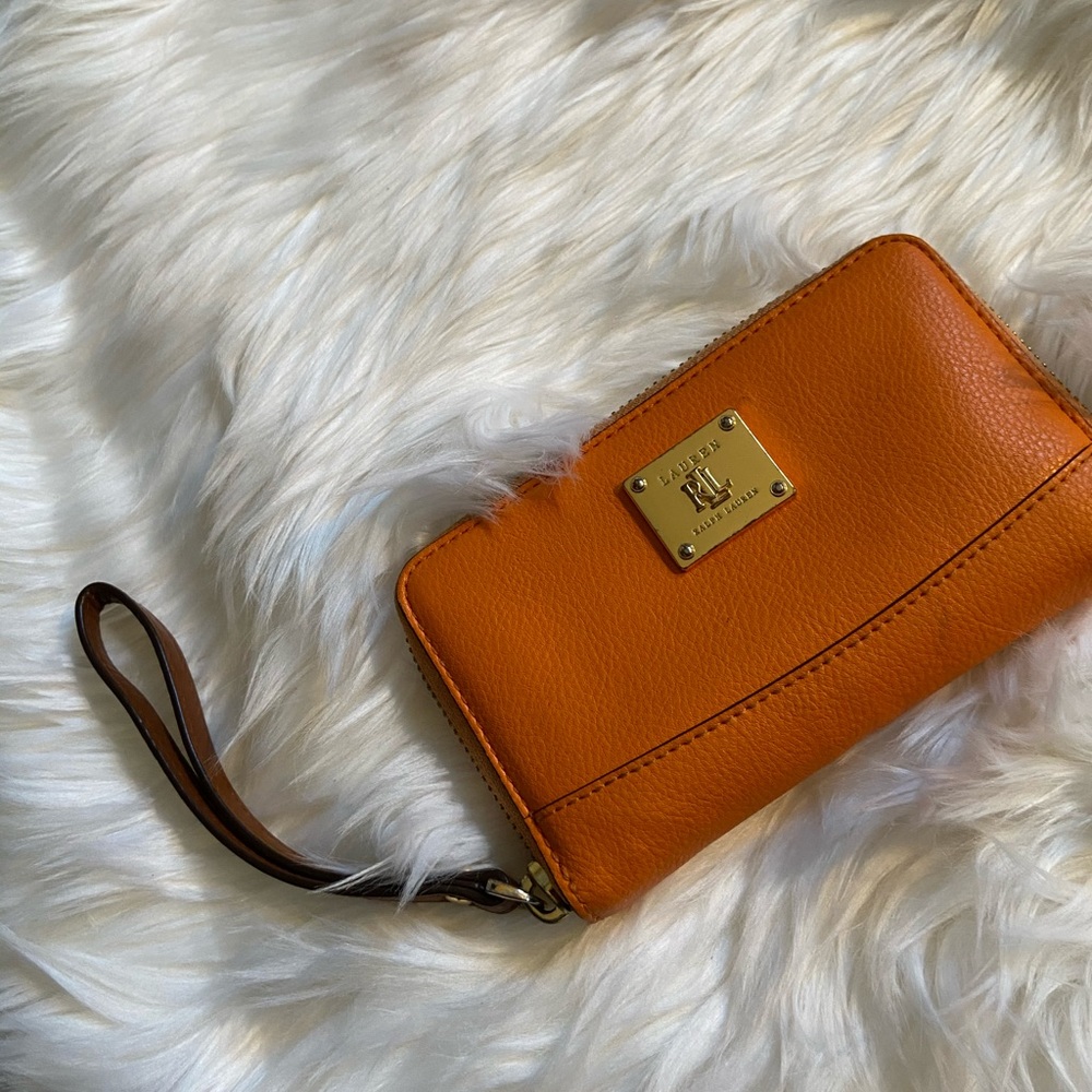 Orange Ralph Lauren wristlet